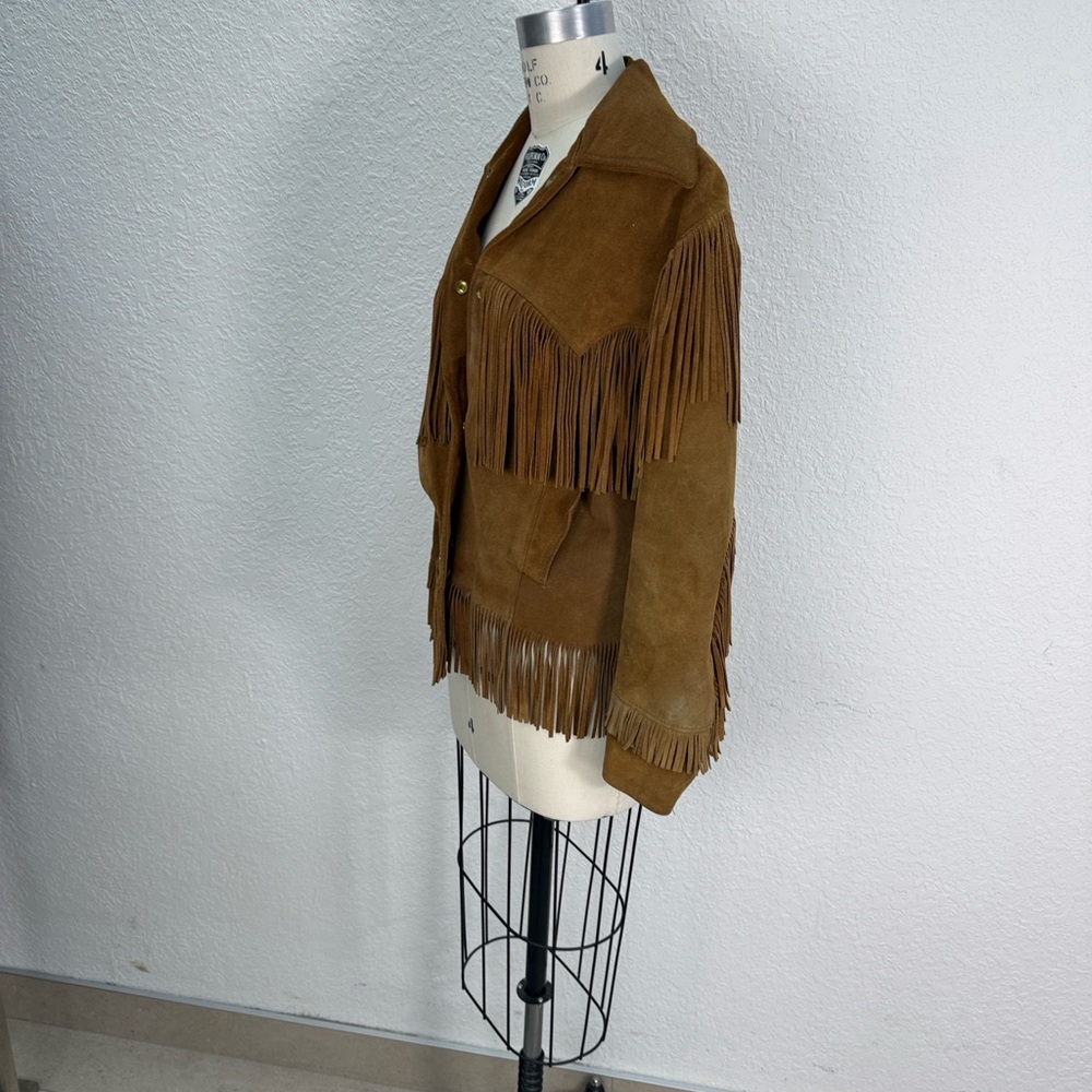 Vintage America Brown Suede Fringe Leather Jacket - Picture 10 of 12